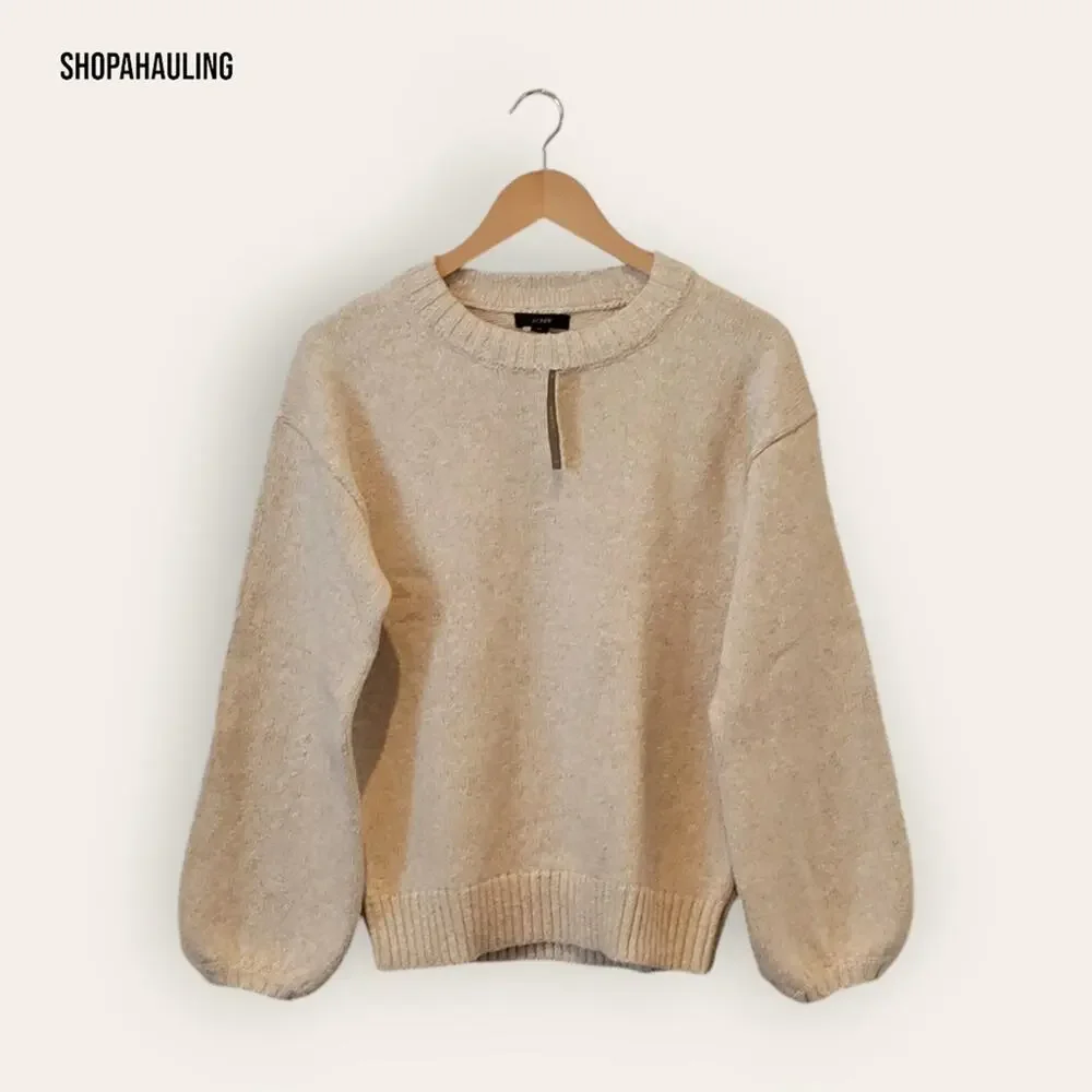 J. Crew - Puff sleeve ivory crewneck sweater - Size Large
